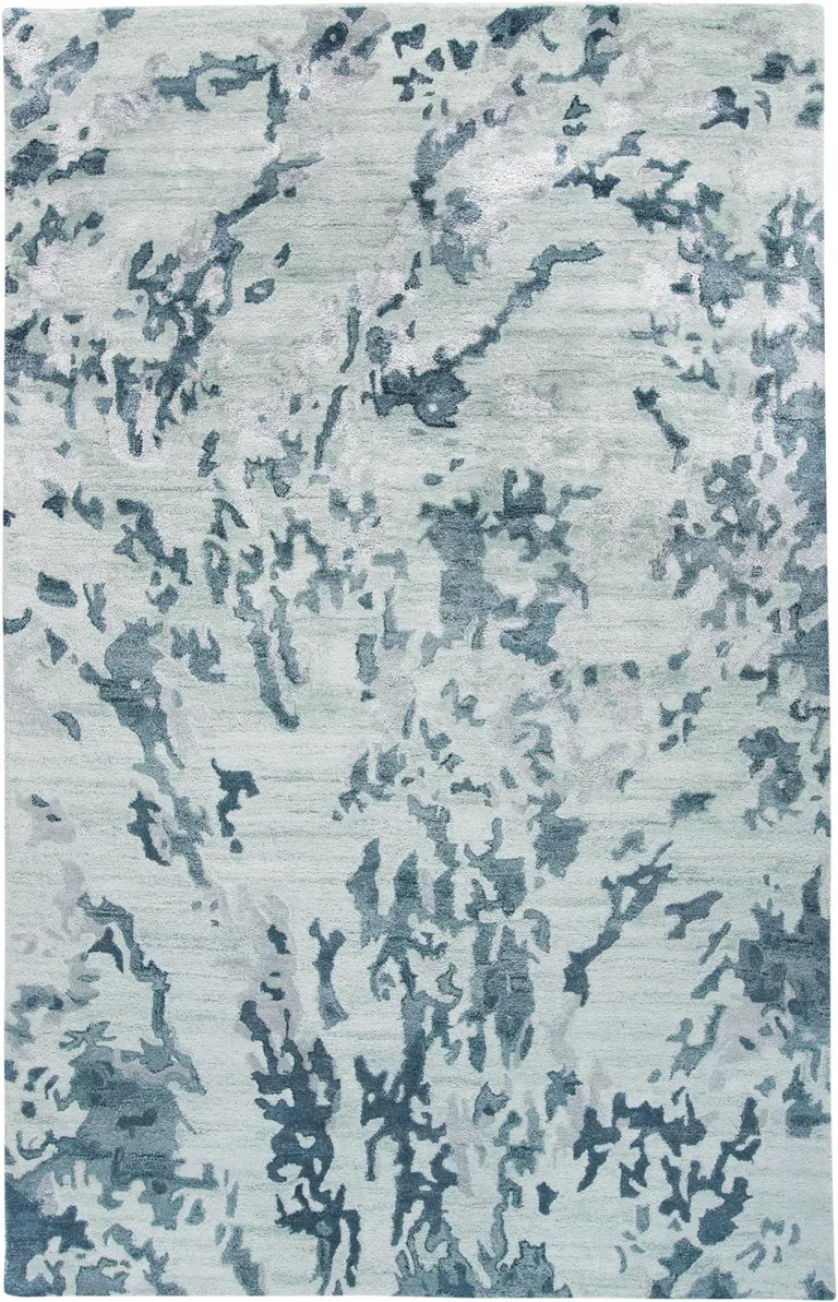 Blue Green And Silver Abstract Tufted Handmade Area Rug Photo 1