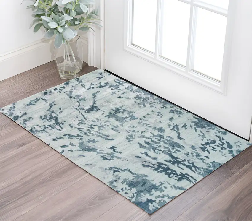 Blue and Green Abstract Hand Tufted Area Rug Photo 1