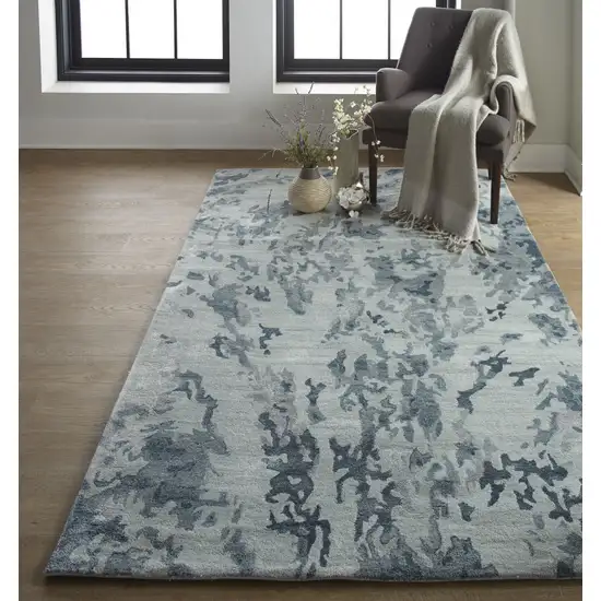 Blue Green And Silver Abstract Tufted Handmade Area Rug Photo 7