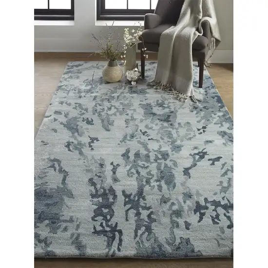 Blue Green And Silver Abstract Tufted Handmade Area Rug Photo 8