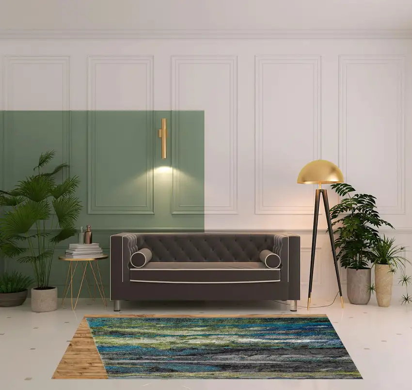 Blue Green And Taupe Stain Resistant Area Rug Photo 2