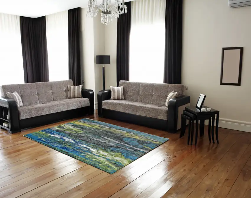 Blue Green And Taupe Stain Resistant Area Rug Photo 6