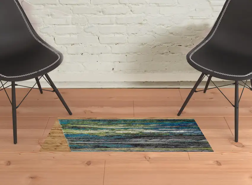 Blue Green And Taupe Stain Resistant Area Rug Photo 2
