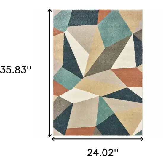 Blue Green Beige Retro Wedge Indoor Area Rug Photo 6