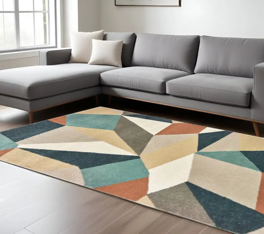 Blue Green And Beige Abstract Geometric Area Rug Photo 1