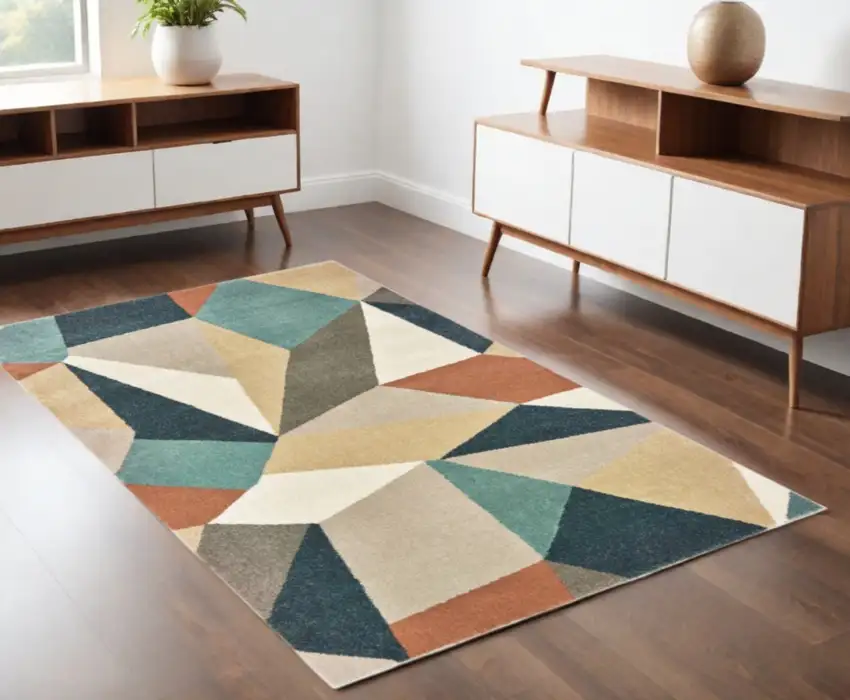 Blue Green Beige Retro Wedge Indoor Indoor Area Rug Photo 2