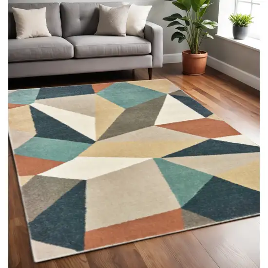 Blue Green And Beige Abstract Geometric Area Rug Photo 1