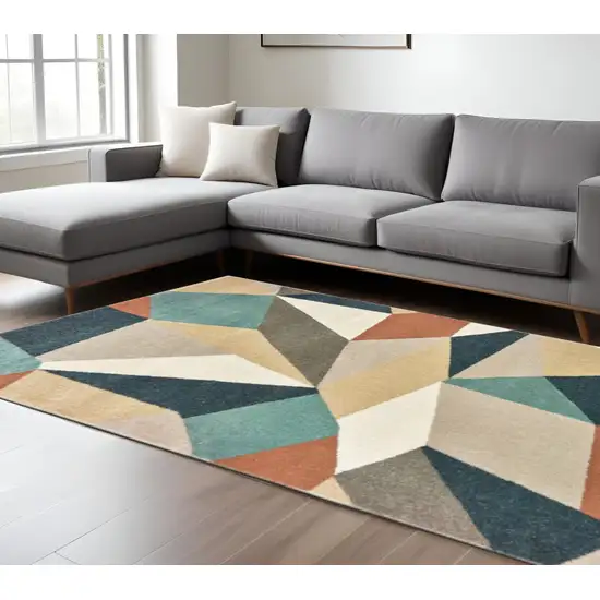 Blue Green And Beige Abstract Geometric Area Rug Photo 1