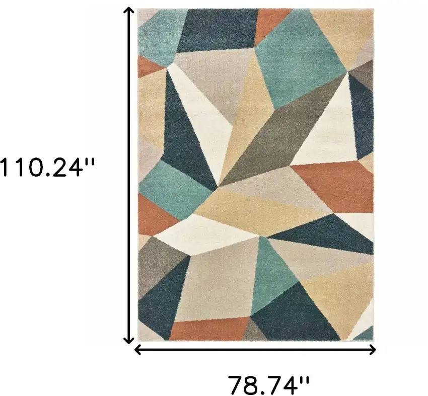 Blue Green Beige Retro Wedge Indoor Indoor Area Rug Photo 5