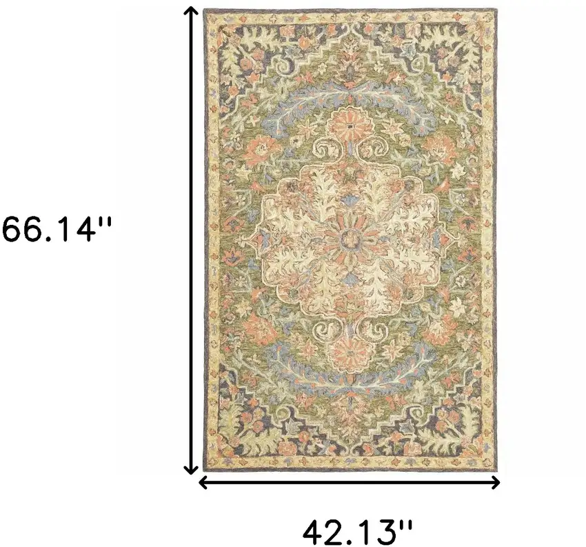 Blue Green Clay And Gold Oriental Tufted Handmade Stain Resistant Area Rug Photo 7