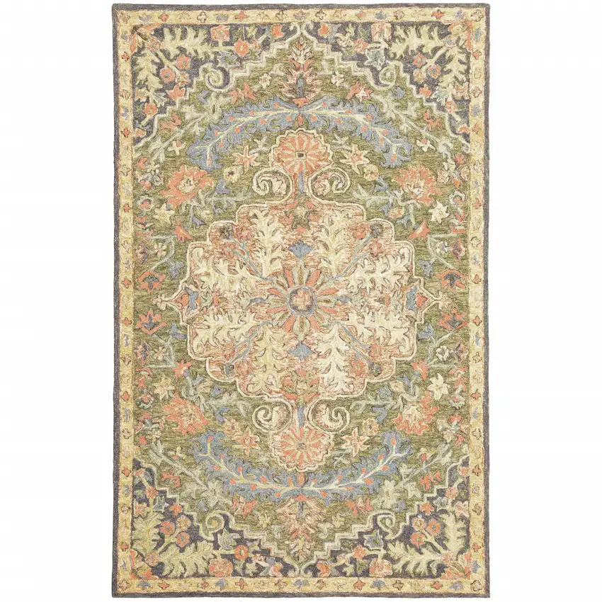 Blue Green Clay And Gold Oriental Tufted Handmade Stain Resistant Area Rug Photo 1
