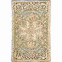 Photo of Blue Green Clay And Gold Oriental Tufted Handmade Stain Resistant Area Rug