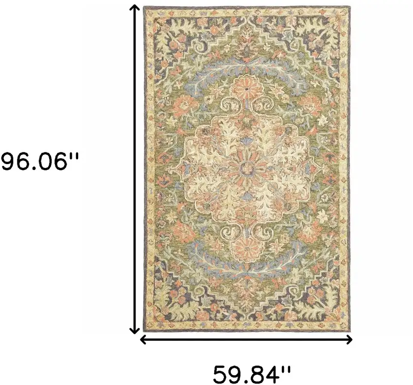 Blue Green Clay And Gold Oriental Tufted Handmade Stain Resistant Area Rug Photo 7