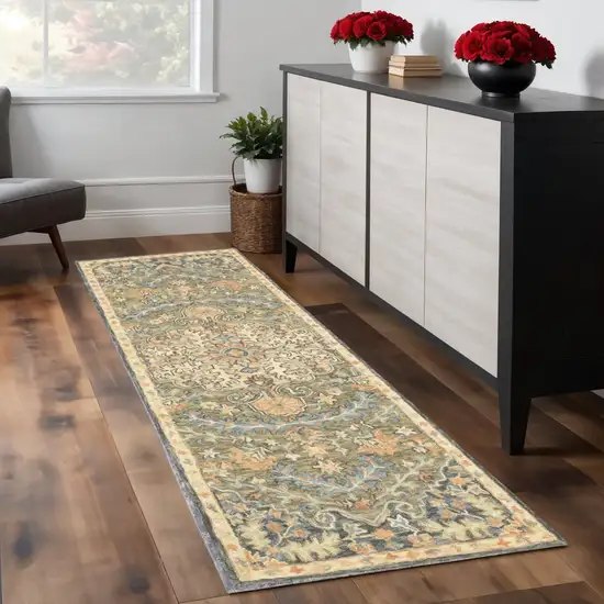 8' Blue and Orange Oriental Hand Tufted Runner Rug Photo 1