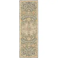 Photo of Blue Green Clay And Gold Oriental Tufted Handmade Stain Resistant Runner Rug