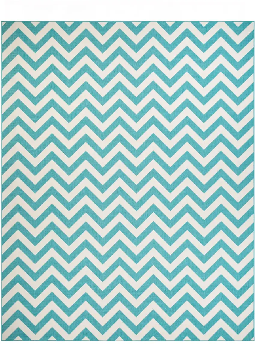 Blue-Green/Cream Chevron Stain Resistant Indoor Outdoor Area Rug Photo 1