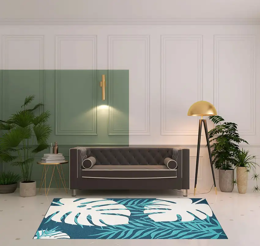 Blue Green Cream Geometric Stain Resistant Indoor Outdoor Area Rug Photo 2