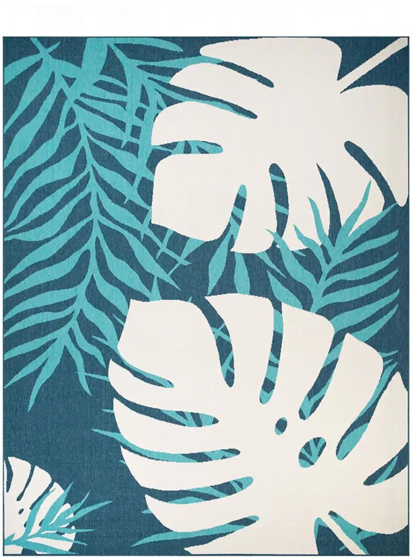 Blue Green Cream Geometric Stain Resistant Indoor Outdoor Area Rug Photo 1