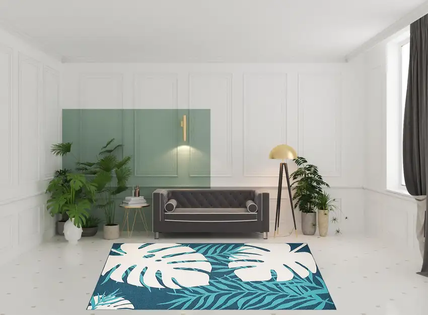 Blue Green Cream Geometric Stain Resistant Indoor Outdoor Area Rug Photo 2