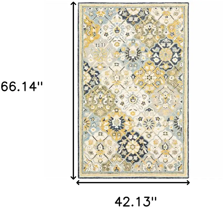 Blue Green Gold Navy And Ivory Geometric Tufted Handmade Stain Resistant Area Rug Photo 7
