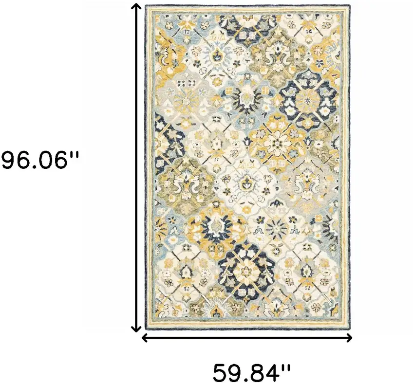 Blue Green Gold Navy And Ivory Geometric Tufted Handmade Stain Resistant Area Rug Photo 7