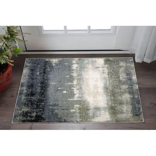 Blue Green Grey And Beige Abstract Power Loom Stain Resistant Area Rug Photo 1