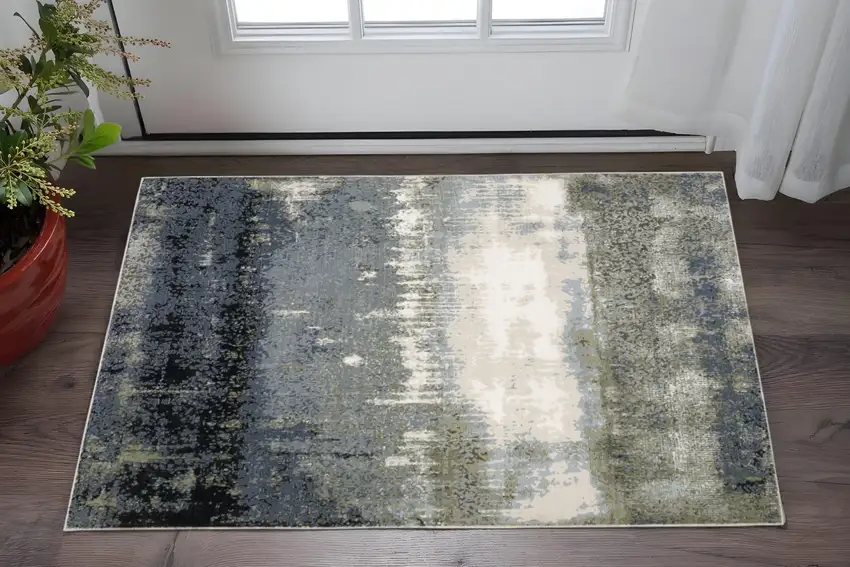 Blue Green Grey And Beige Abstract Power Loom Stain Resistant Area Rug Photo 1