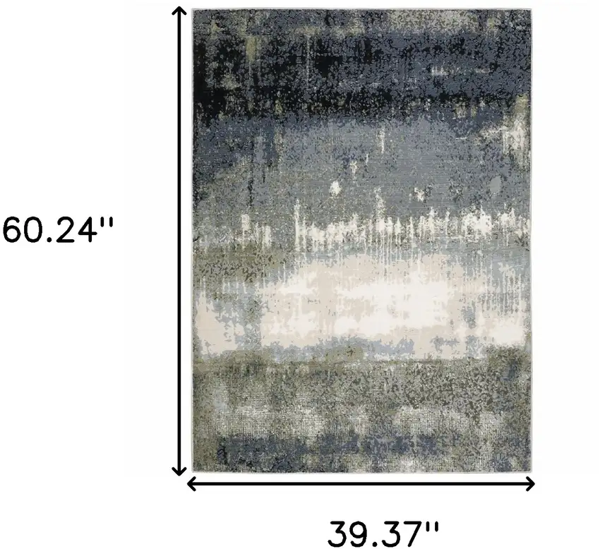 Blue Green Grey And Beige Abstract Power Loom Stain Resistant Area Rug Photo 10