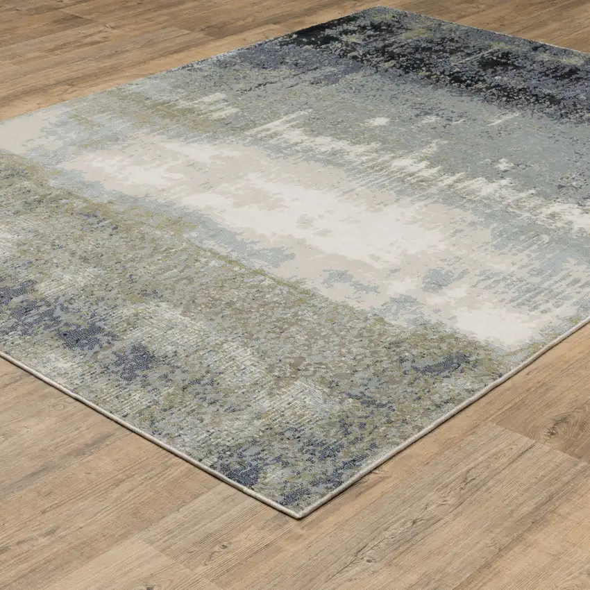Blue Green Grey And Beige Abstract Power Loom Stain Resistant Area Rug Photo 5