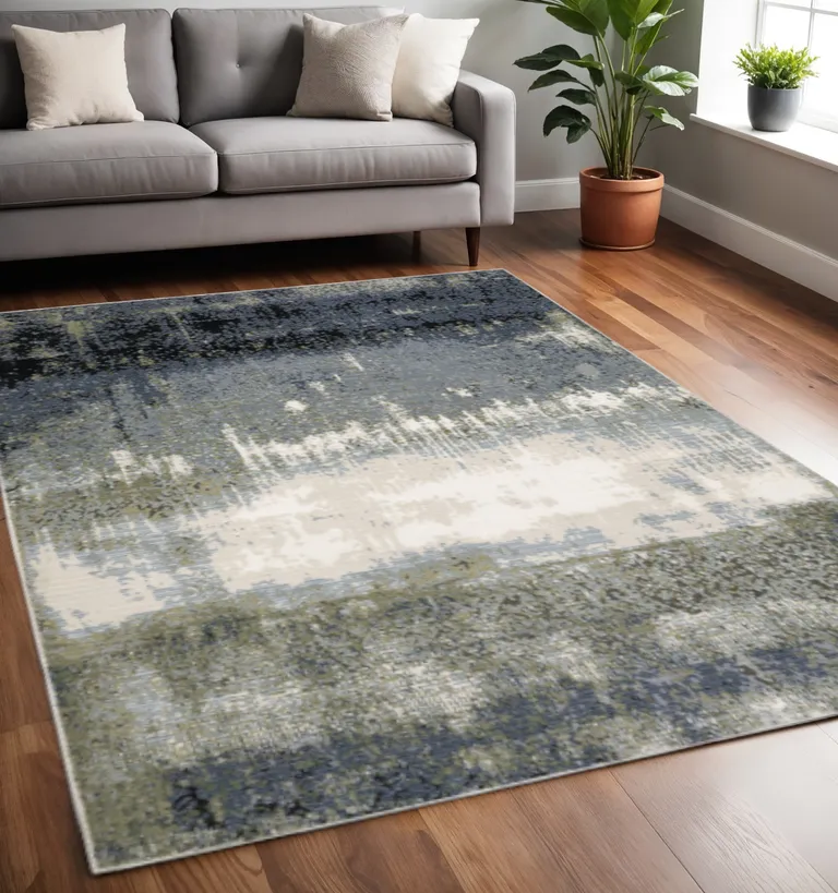 Blue Green Grey And Beige Abstract Power Loom Stain Resistant Area Rug Photo 3