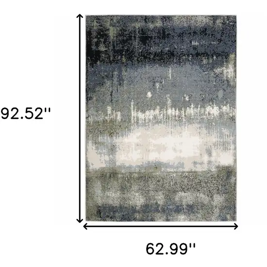 Blue Green Grey And Beige Abstract Power Loom Stain Resistant Area Rug Photo 3