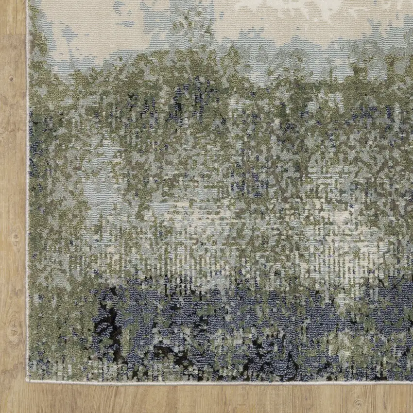 Blue Green Grey And Beige Abstract Power Loom Stain Resistant Area Rug Photo 8