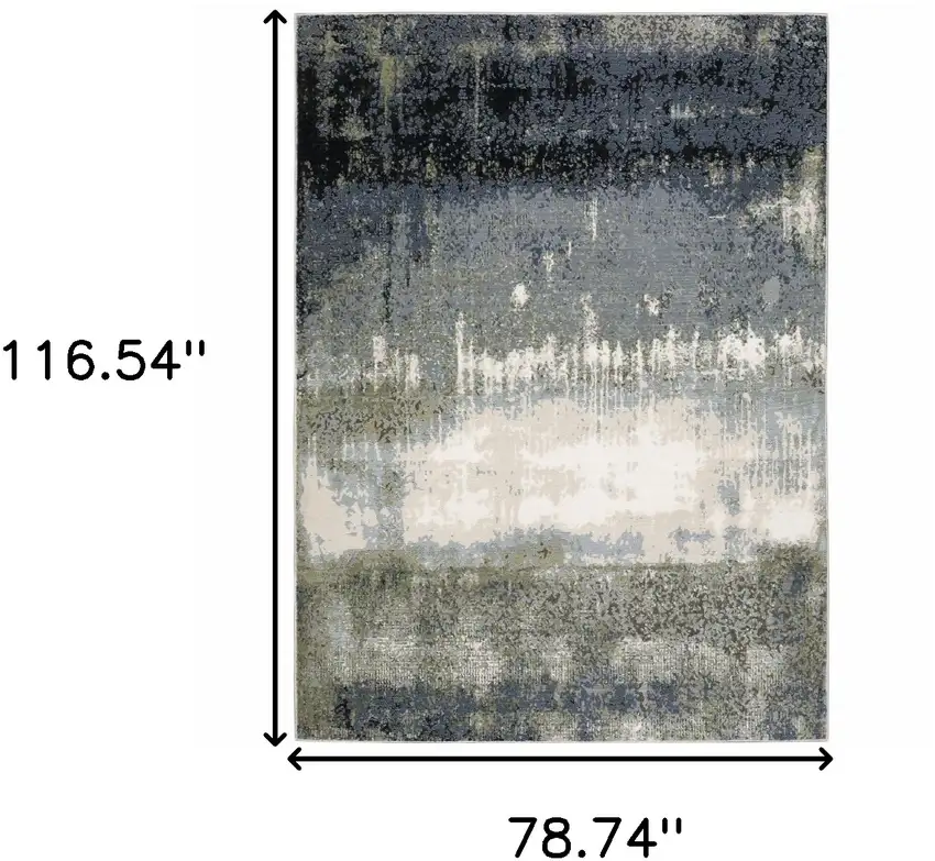 Blue Green Grey And Beige Abstract Power Loom Stain Resistant Area Rug Photo 10