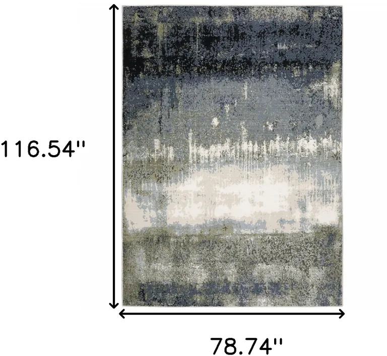 Blue Green Grey And Beige Abstract Power Loom Stain Resistant Area Rug Photo 4