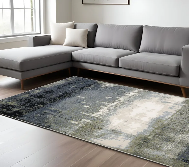 Blue Green Grey And Beige Abstract Power Loom Stain Resistant Area Rug Photo 2