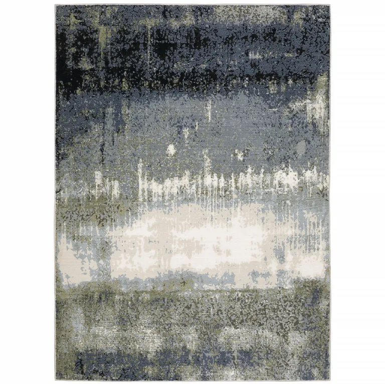 Blue Green Grey And Beige Abstract Power Loom Stain Resistant Area Rug Photo 3