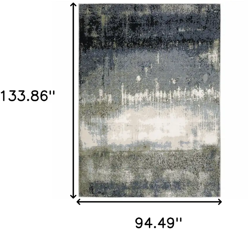 Blue Green Grey And Beige Abstract Power Loom Stain Resistant Area Rug Photo 10