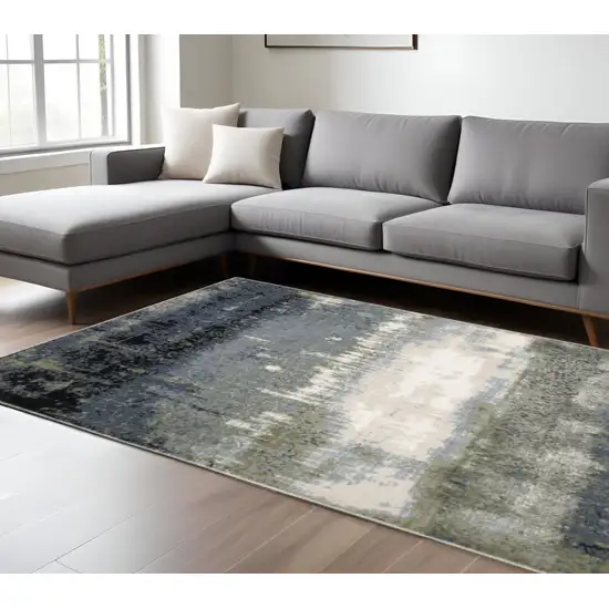 Blue Green Grey And Beige Abstract Power Loom Stain Resistant Area Rug Photo 1