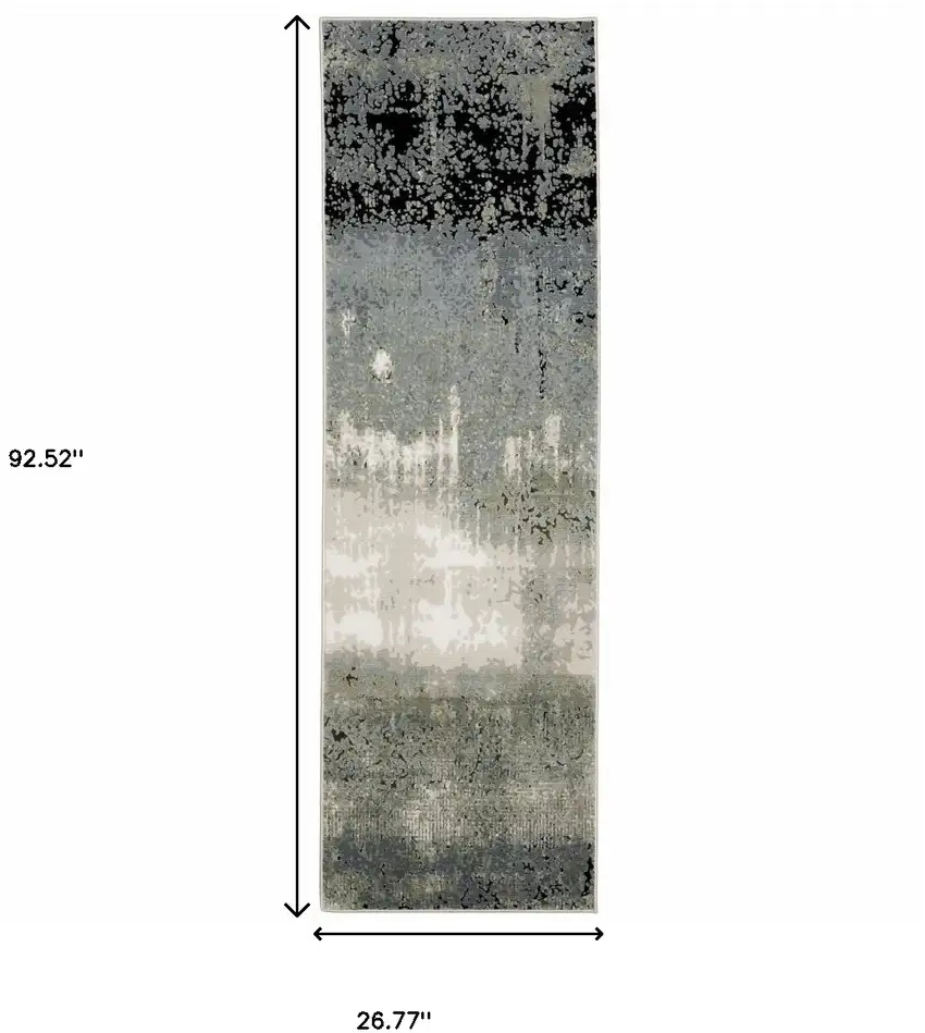 Blue Green Grey And Beige Abstract Power Loom Stain Resistant Runner Rug Photo 10