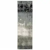 Photo of Blue Green Grey And Beige Abstract Power Loom Stain Resistant Runner Rug