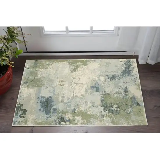 Blue And Green Abstract Distressed Area Rug Photo 1