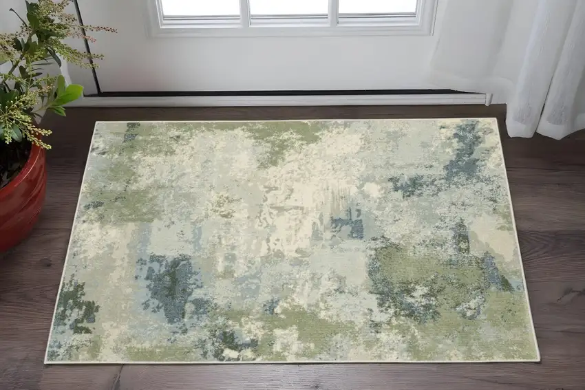 Blue And Green Abstract Distressed Area Rug Photo 1