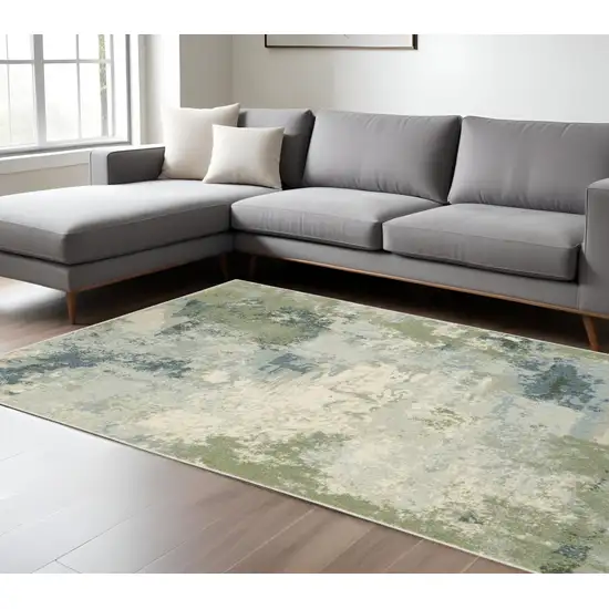 Blue And Green Abstract Distressed Area Rug Photo 1