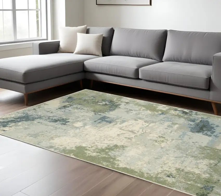 Blue And Green Abstract Distressed Area Rug Photo 1