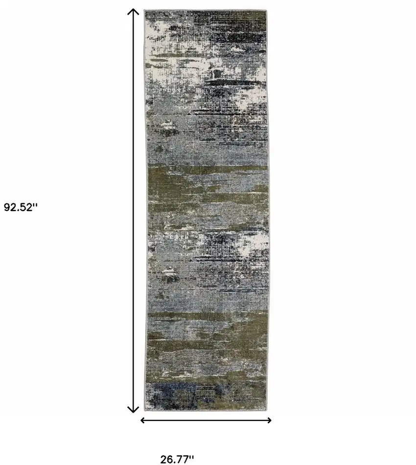 2' X 8' Blue Green Grey Brown And Beige Abstract Power Loom Stain Resistant Runner Rug Photo 3
