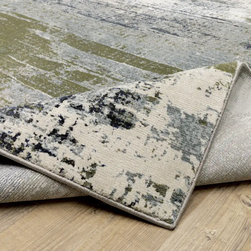 Blue Green Grey Brown And Beige Abstract Power Loom Stain Resistant Runner Rug Photo 9