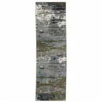 Photo of Blue Green Grey Brown And Beige Abstract Power Loom Stain Resistant Runner Rug