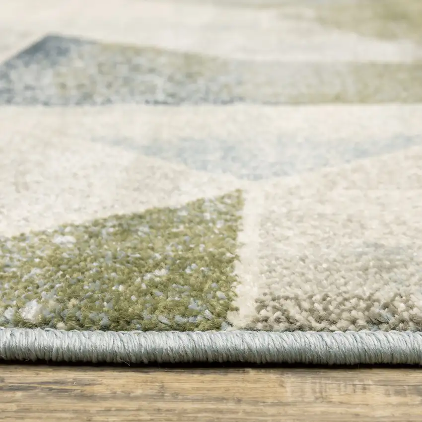 Blue Green Grey Gold And Ivory Geometric Power Loom Stain Resistant Area Rug Photo 3