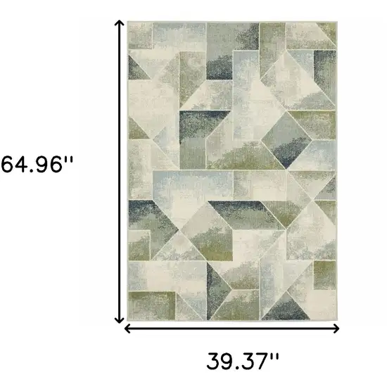 Blue Green Grey Gold And Ivory Geometric Power Loom Stain Resistant Area Rug Photo 3