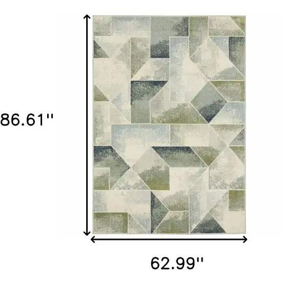 Blue Green Grey Gold And Ivory Geometric Power Loom Stain Resistant Area Rug Photo 3